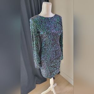 MOTEL ROCKS | Iridescent Sequin Plunge Back Dress